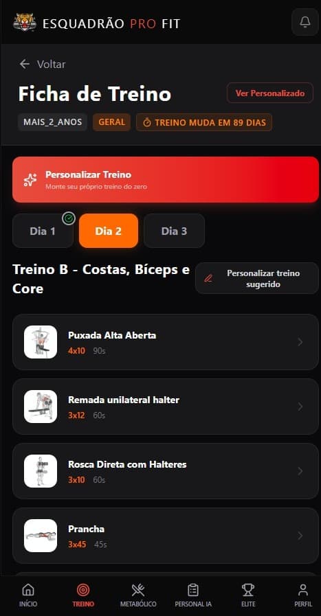 Página de Treino